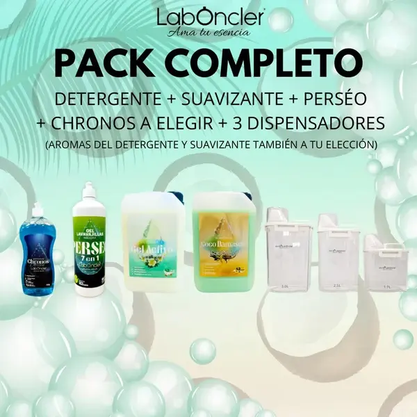 PACK COMPLETO: DETERGENTE + SUAVIZANTE + PERSEO + CHRONOS + 3 DISPENSADORES
